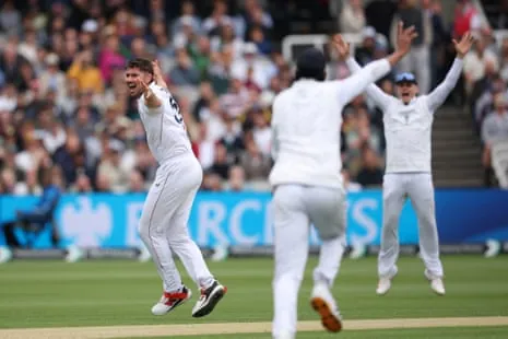 Josh Tongue takes the wicket of Tom Blundell