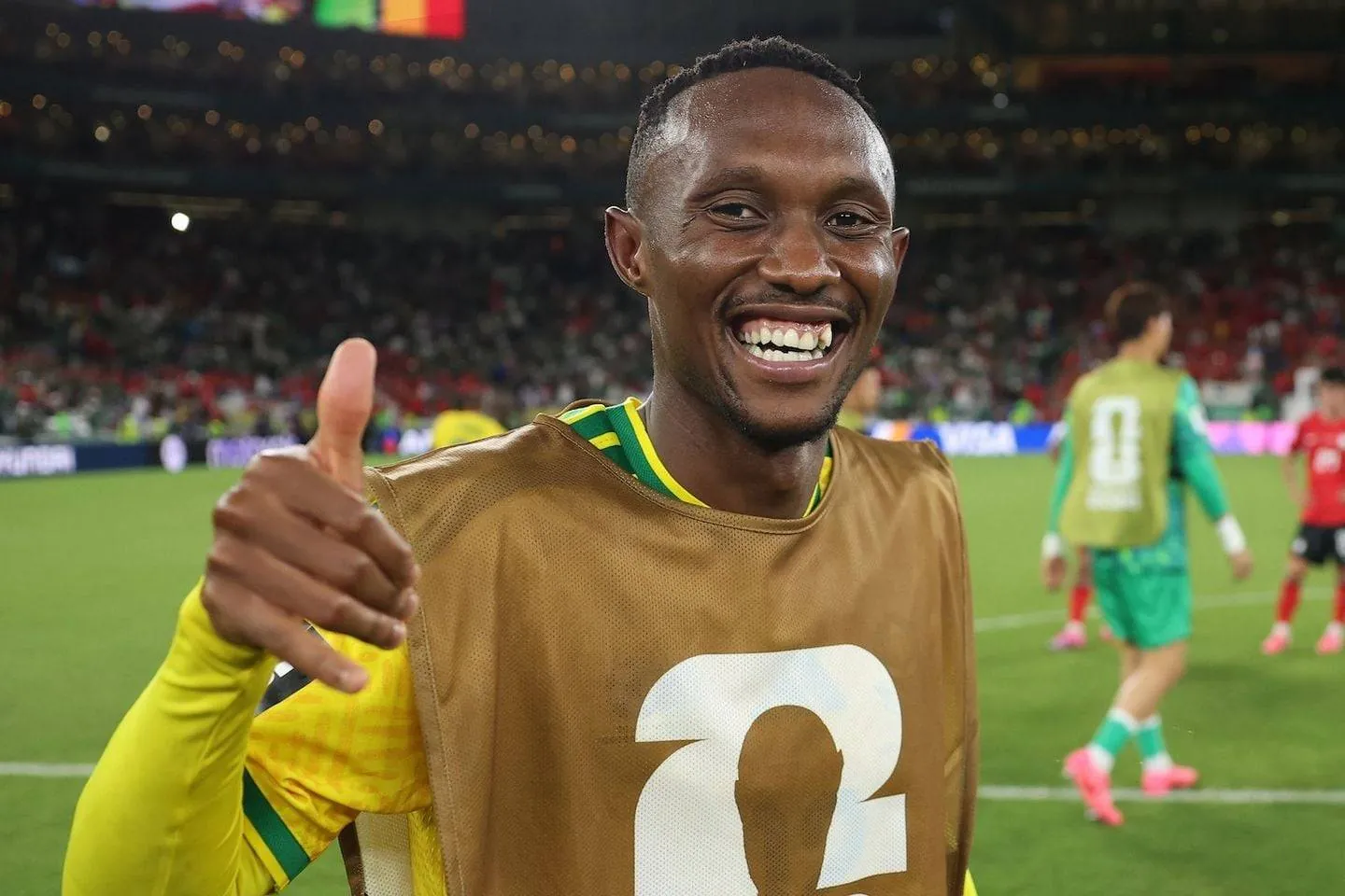 Thapelo Maseko #12 of South Africa celebrates after the 1-0 win during the FIFA World Cup 2026 Group A match between South Africa and Korea Republic at Monterrey Stadium on June 24, 2026 in Guadalupe, Mexico.