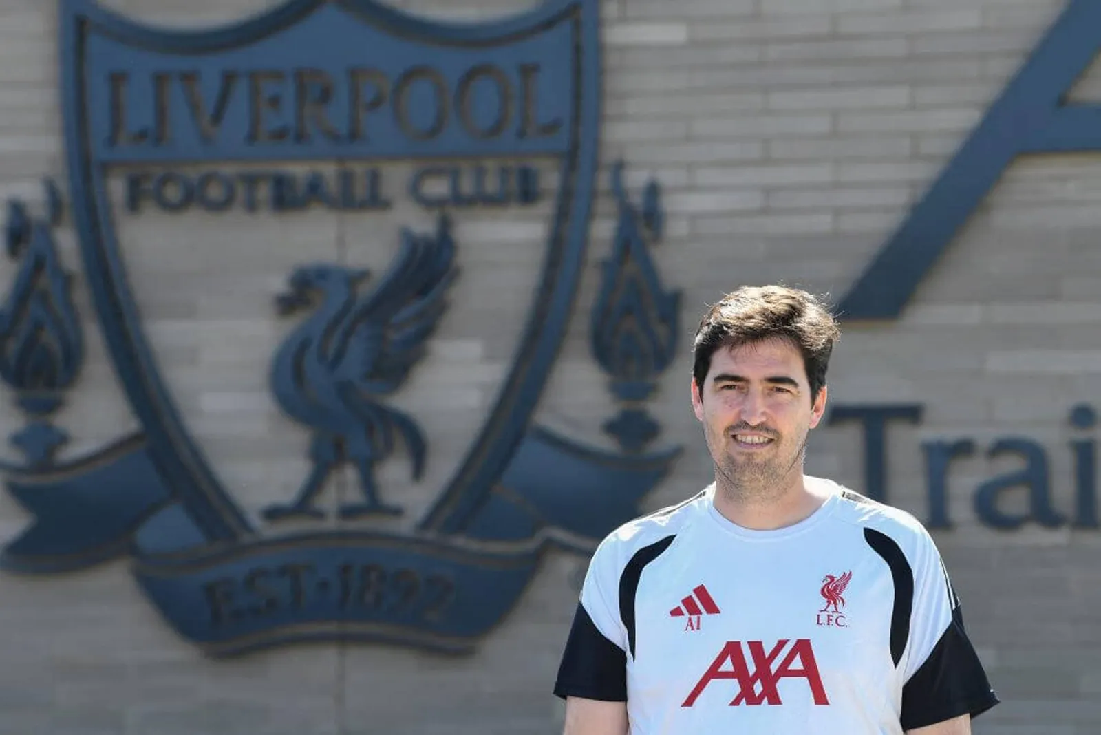 Iraola looks on at Liverpool's training centre