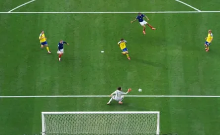 France’s Bradley Barcola thumps home their second goal